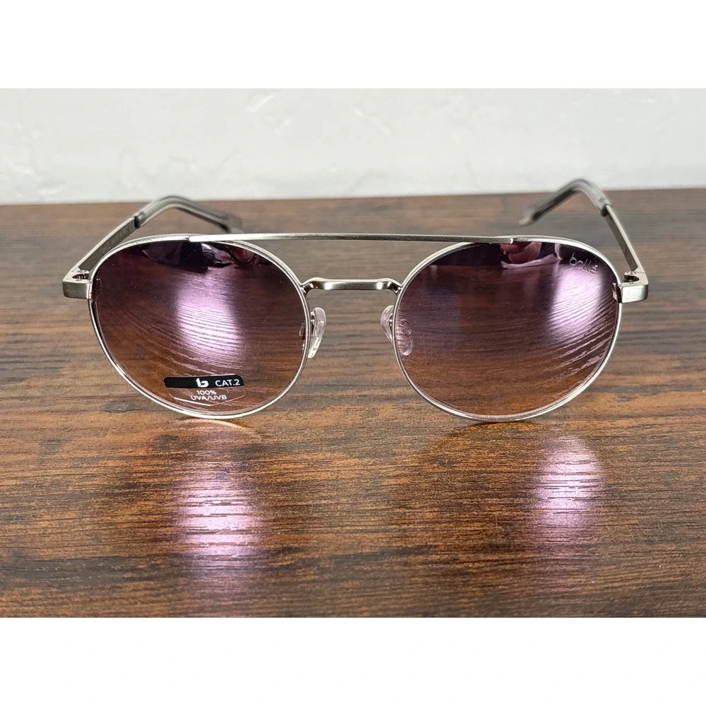 Bolle OVA 12590 Sunglasses Shiny Silver‎ TNS Gradient Pink Lens Mens Small Round